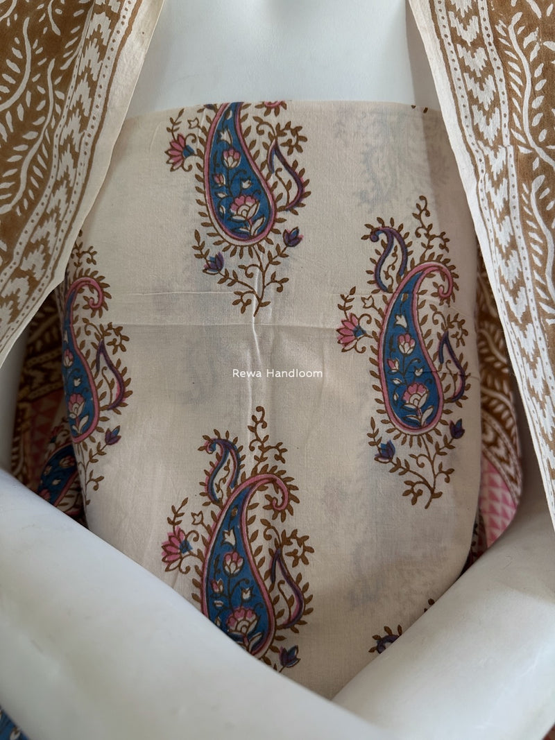 Blue-Brown Indigo Bagh Print Suit BCI047