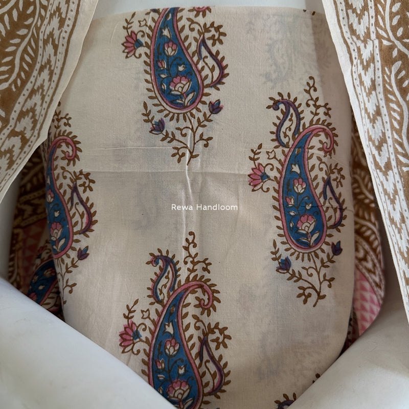Blue-Brown Indigo Bagh Print Suit BCI047
