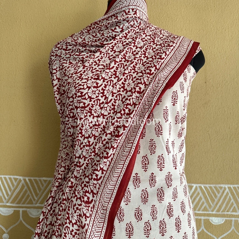 White-Maroon Bagh Print Cotton Suit BCSP0141