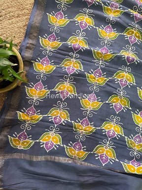 Maheshwari Grey Batik Indonesian Print Saree IBS032