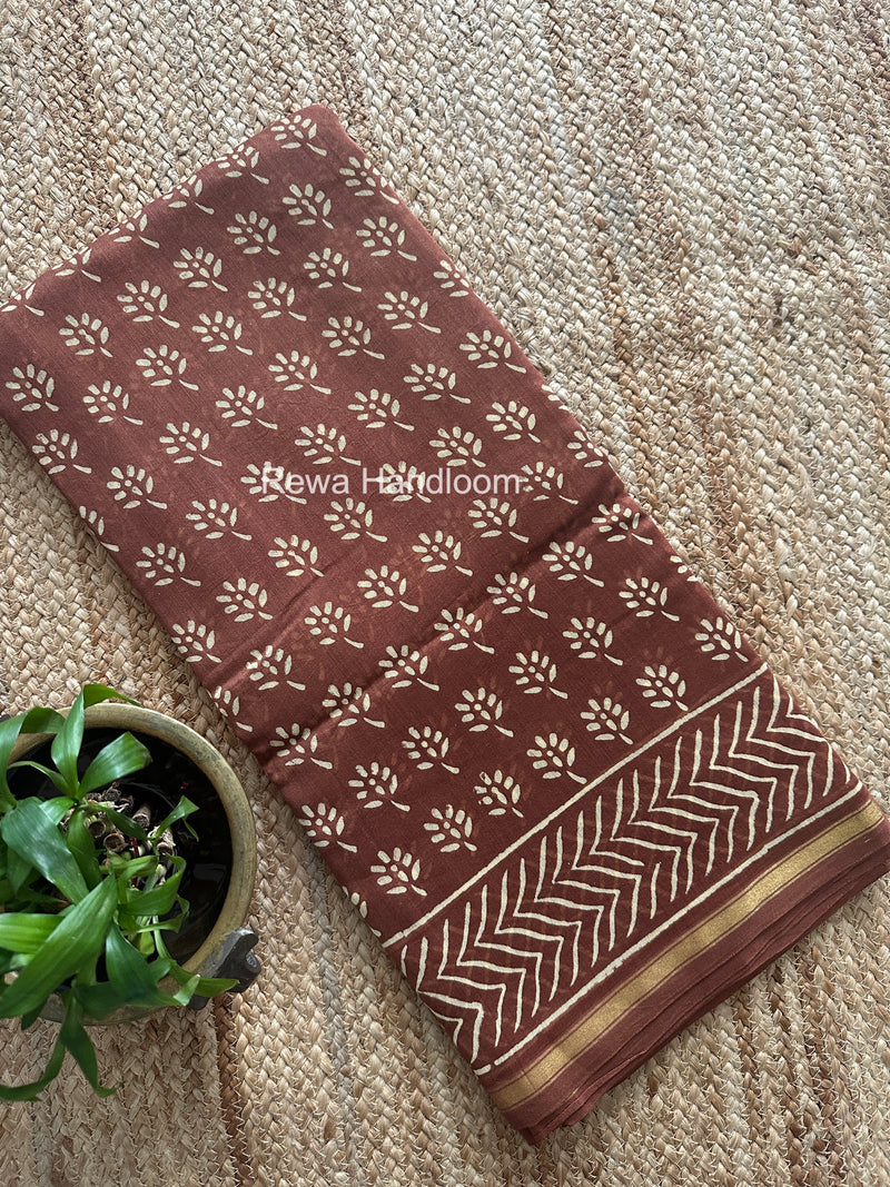 Brown Chanderi Silk Printed Saree CPS069