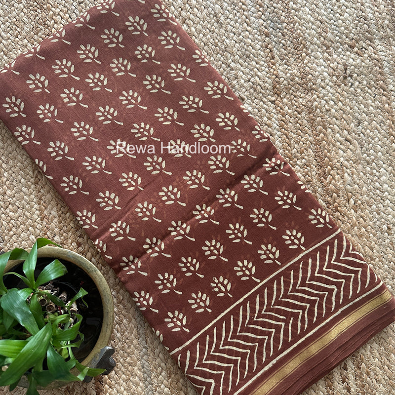 Brown Chanderi Silk Printed Saree CPS069