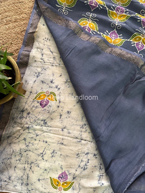 Maheshwari Grey Batik Indonesian Print Saree IBS032