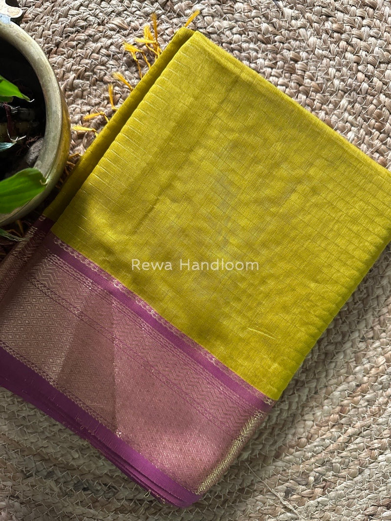 Maheshwari Mehendi Green Zari Linning Saree GL063