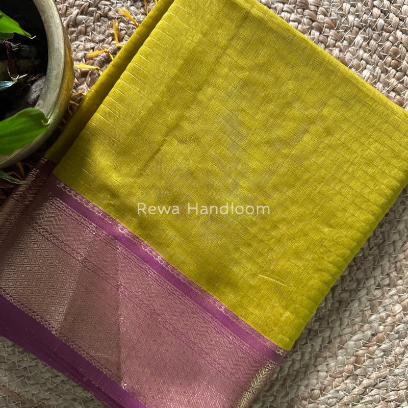 Maheshwari Mehendi Green Zari Linning Saree GL063