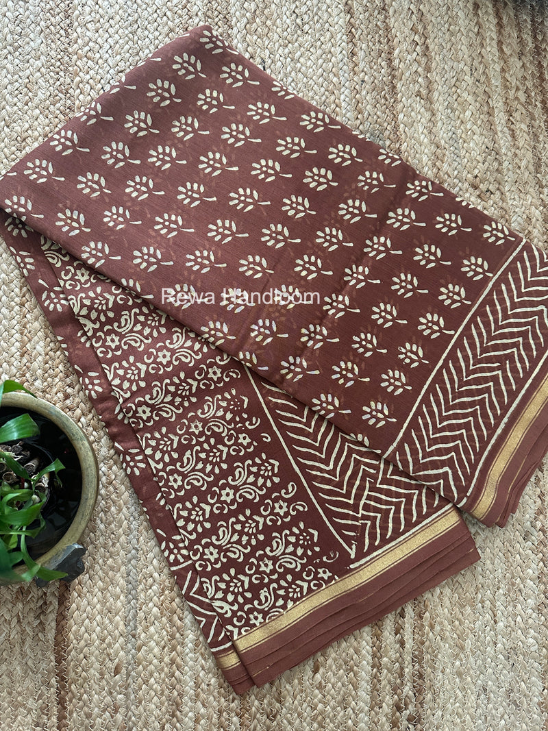 Brown Chanderi Silk Printed Saree CPS069