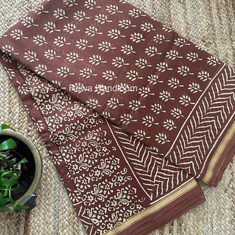 Brown Chanderi Silk Printed Saree CPS069