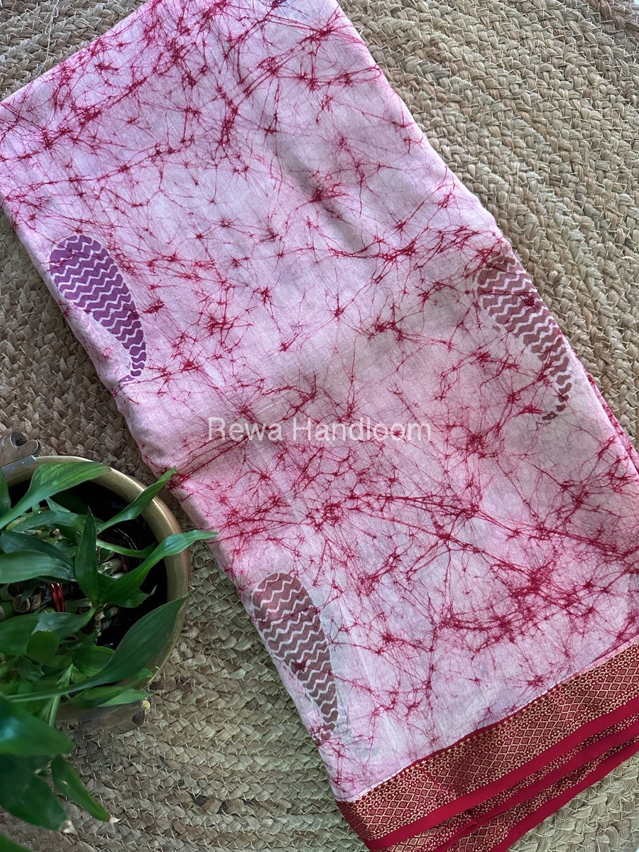 Maheshwari Pink Batik Indonesian Print Saree IBS030