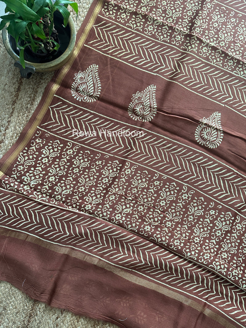 Brown Chanderi Silk Printed Saree CPS069