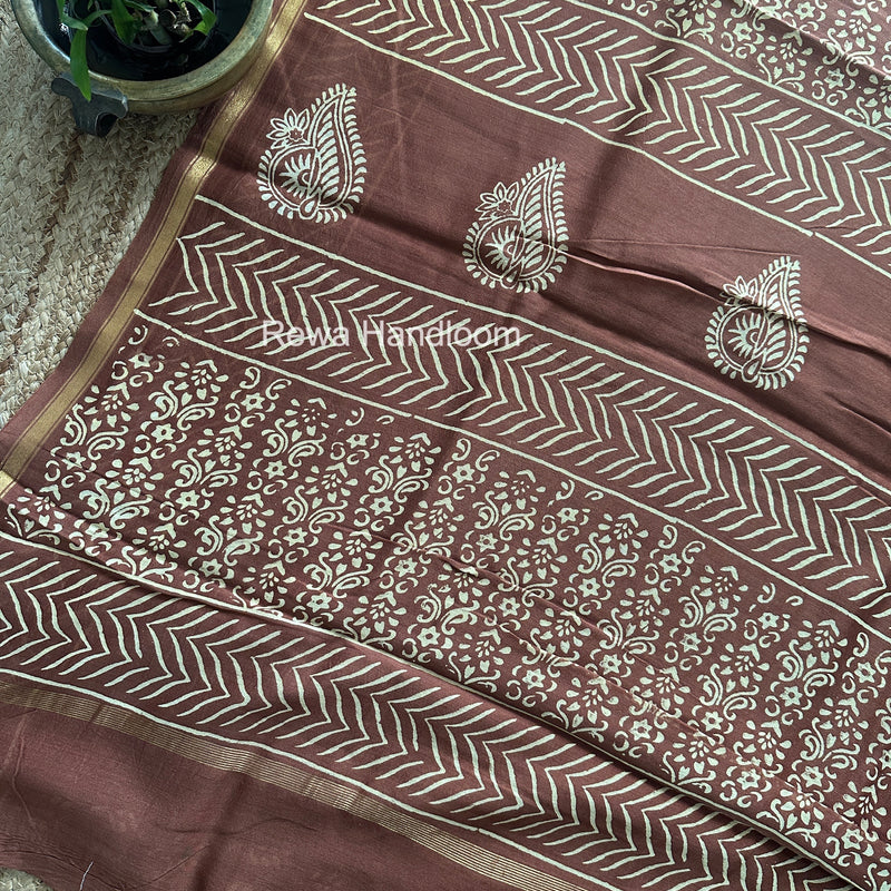 Brown Chanderi Silk Printed Saree CPS069