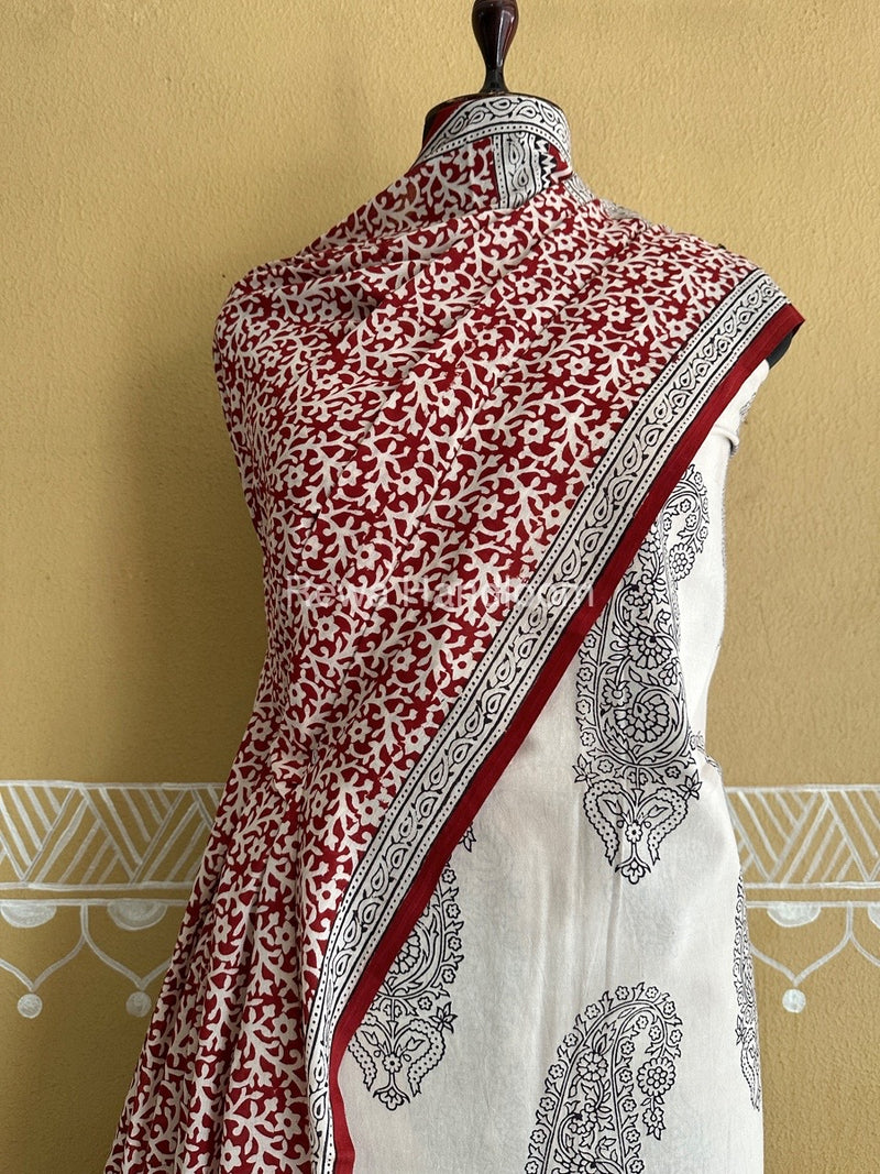 White-Red Bagh Print Cotton Suit BCSP0143