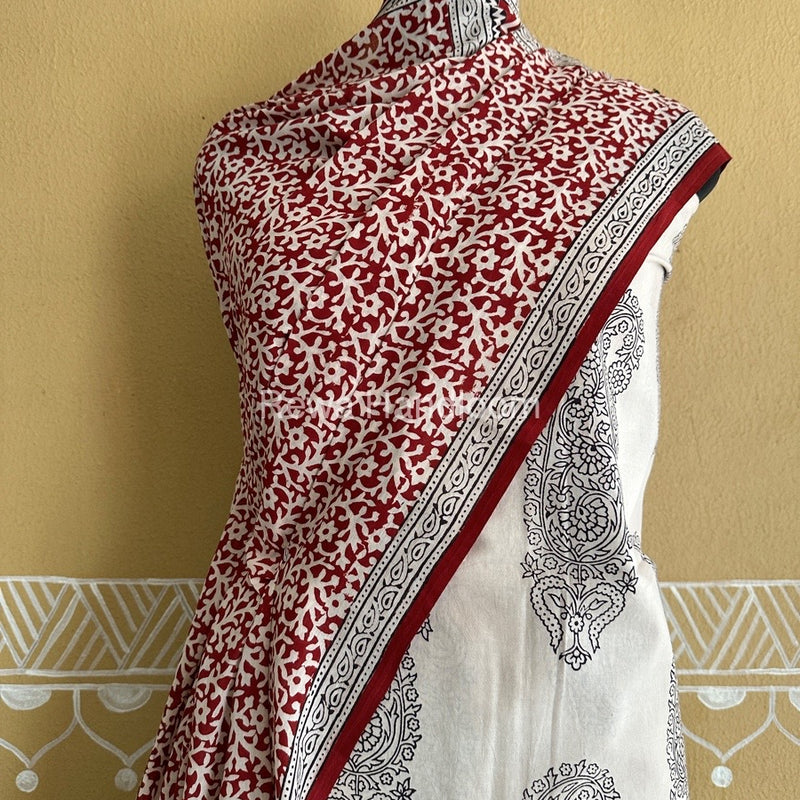 White-Red Bagh Print Cotton Suit BCSP0143