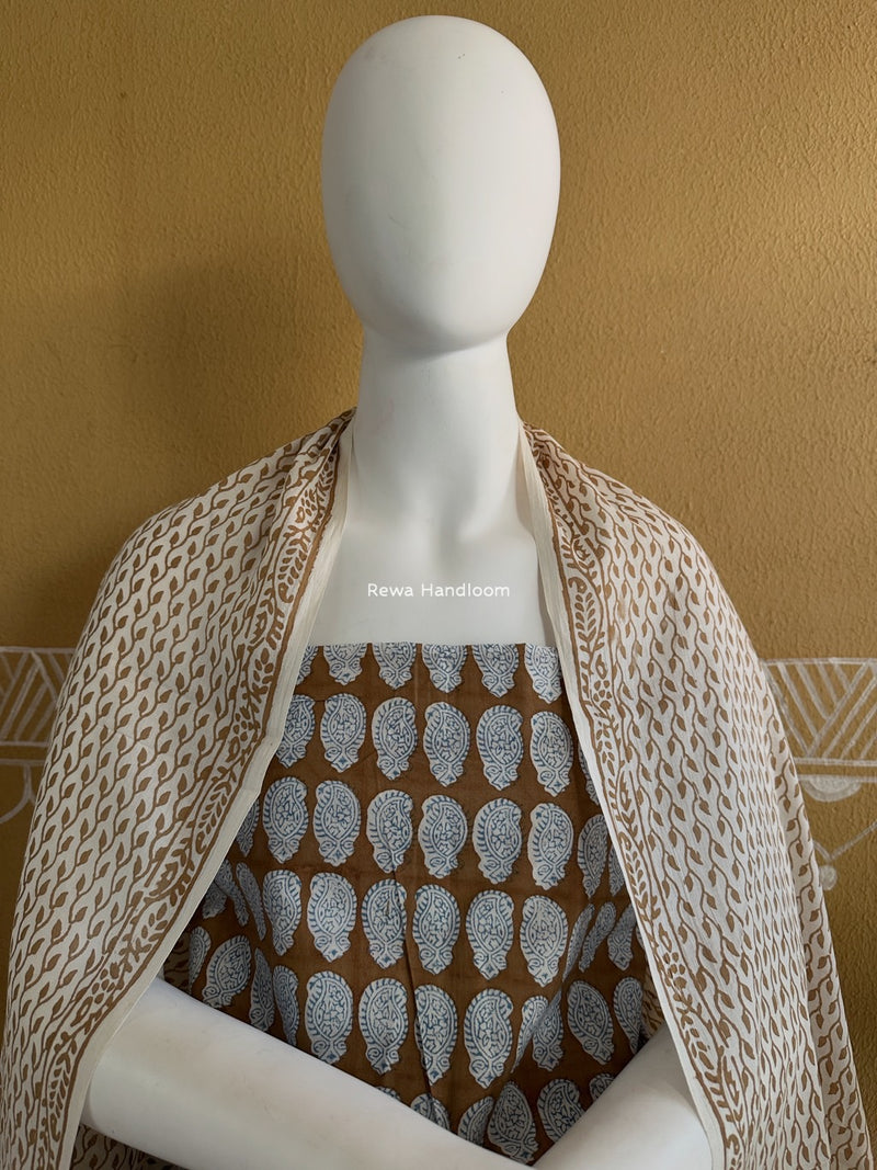 Blue-Brown Indigo Bagh Print Suit BCI042
