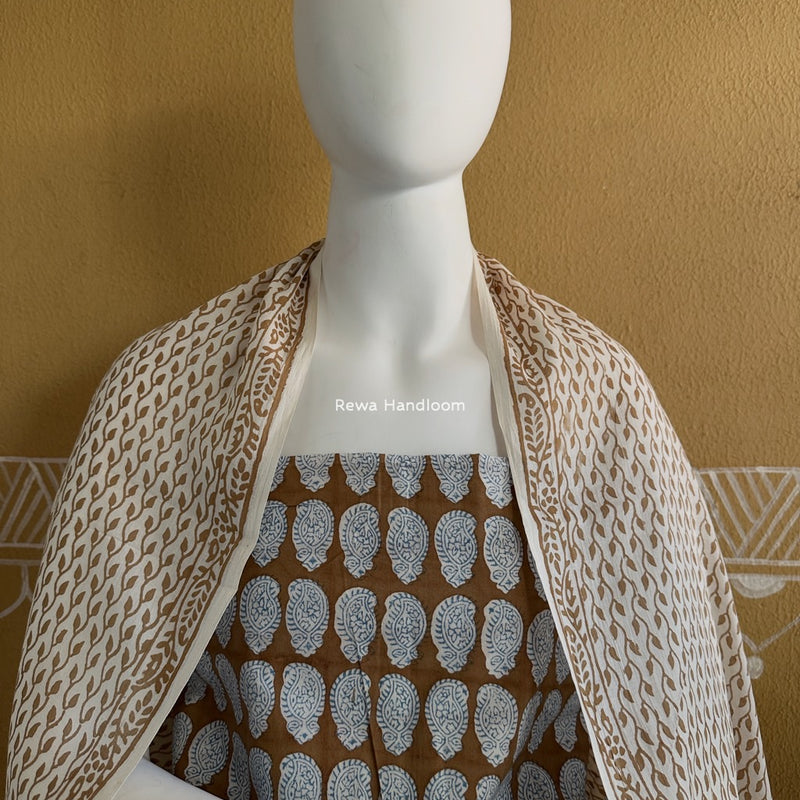 Blue-Brown Indigo Bagh Print Suit BCI042