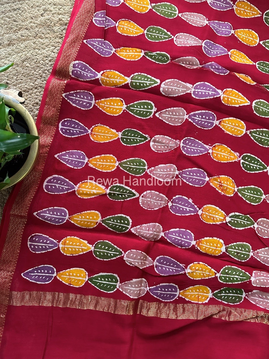 Maheshwari Pink Batik Indonesian Print Saree IBS030