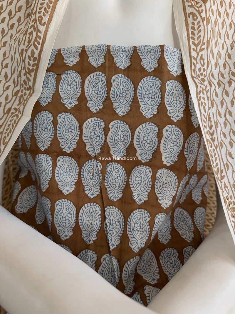 Blue-Brown Indigo Bagh Print Suit BCI042