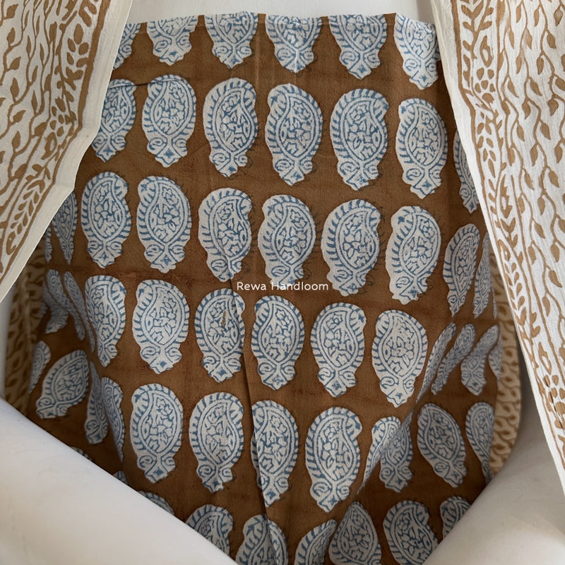 Blue-Brown Indigo Bagh Print Suit BCI042