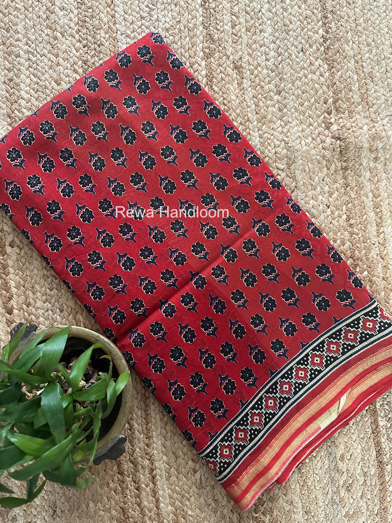 Red Chanderi Silk Printed Saree CPS077