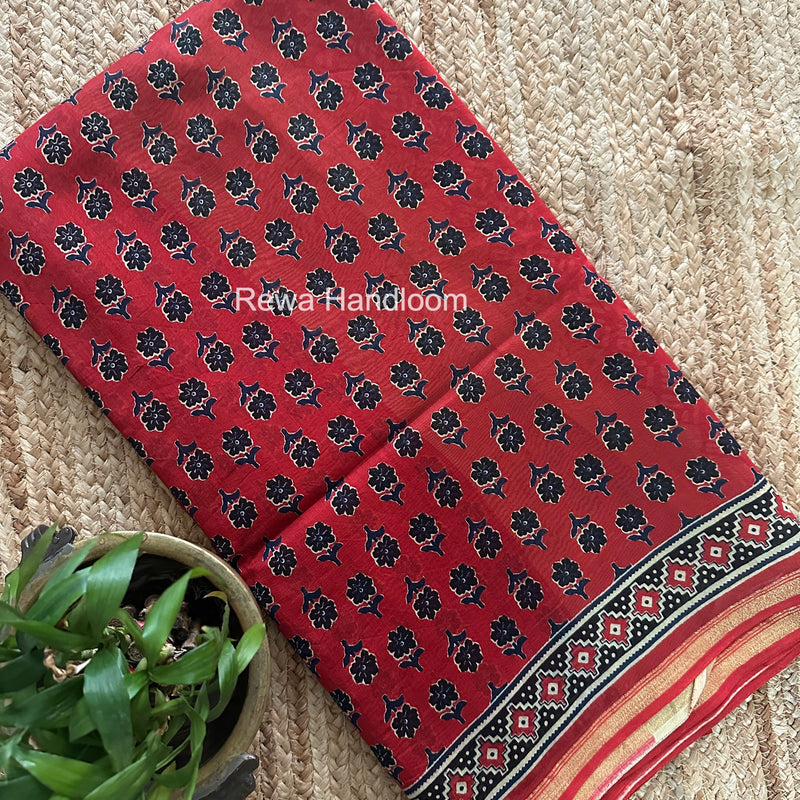 Red Chanderi Silk Printed Saree CPS077