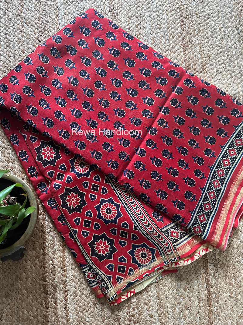 Red Chanderi Silk Printed Saree CPS077