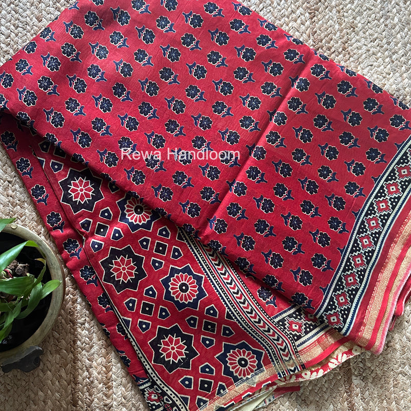 Red Chanderi Silk Printed Saree CPS077