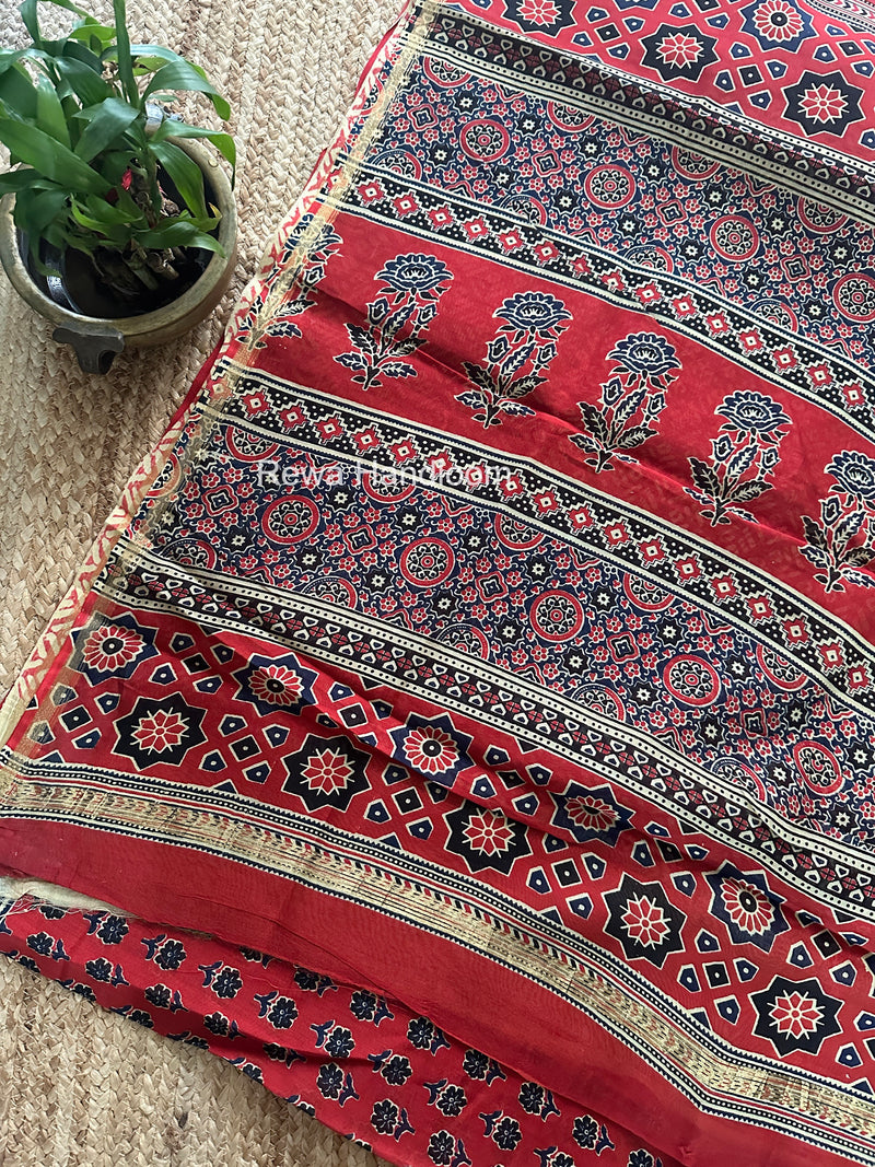 Red Chanderi Silk Printed Saree CPS077
