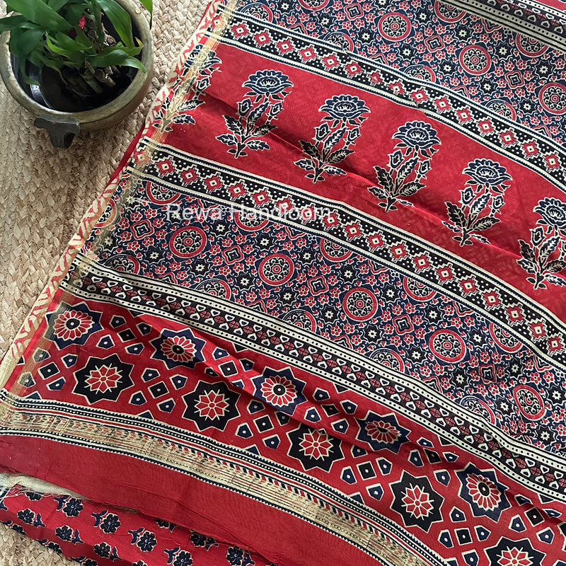 Red Chanderi Silk Printed Saree CPS077
