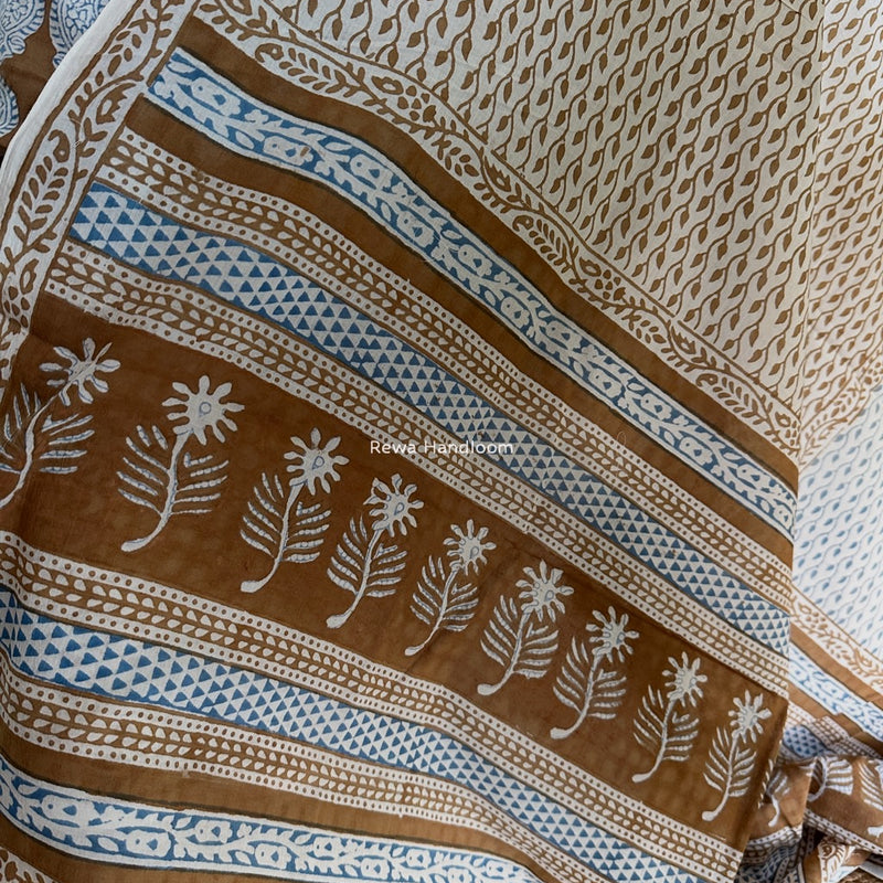 Blue-Brown Indigo Bagh Print Suit BCI042