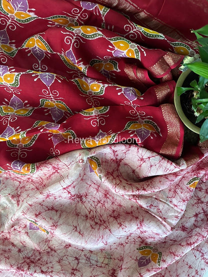 Maheshwari Pink Batik Indonesian Print Saree IBS031
