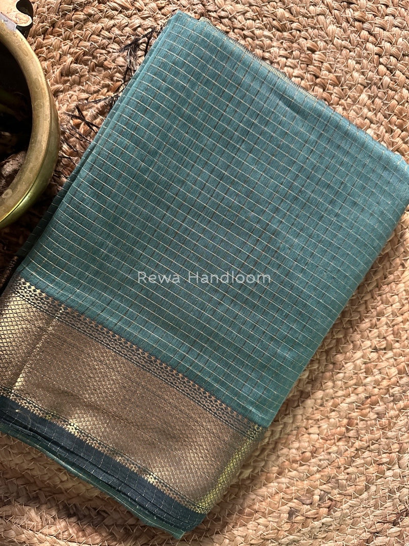 Maheshwari Cement Grey Zari Checks Saree ZCHX221
