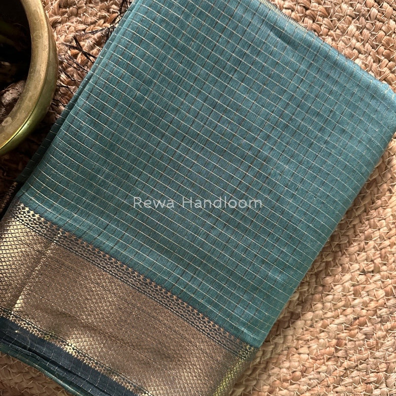 Maheshwari Cement Grey Zari Checks Saree ZCHX221