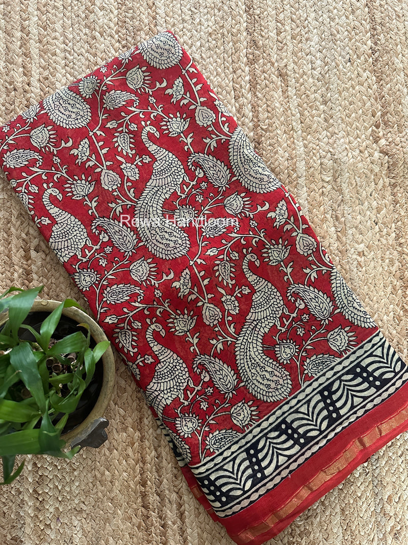 Red Chanderi Silk Printed Saree CPS071