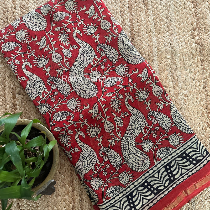 Red Chanderi Silk Printed Saree CPS071