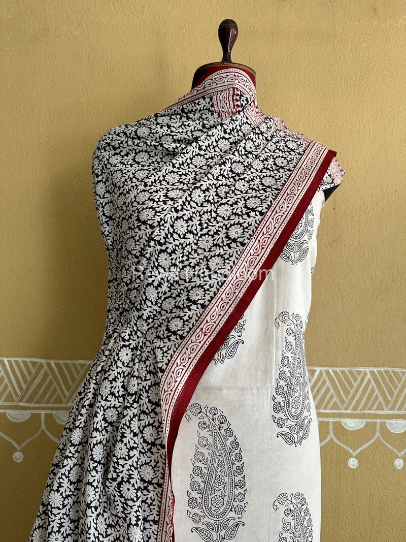 White-Black Bagh Print Cotton Suit BCSP0145