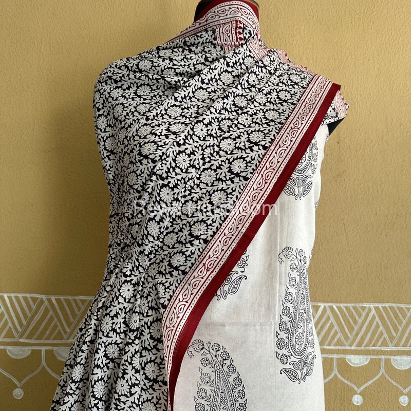 White-Black Bagh Print Cotton Suit BCSP0145