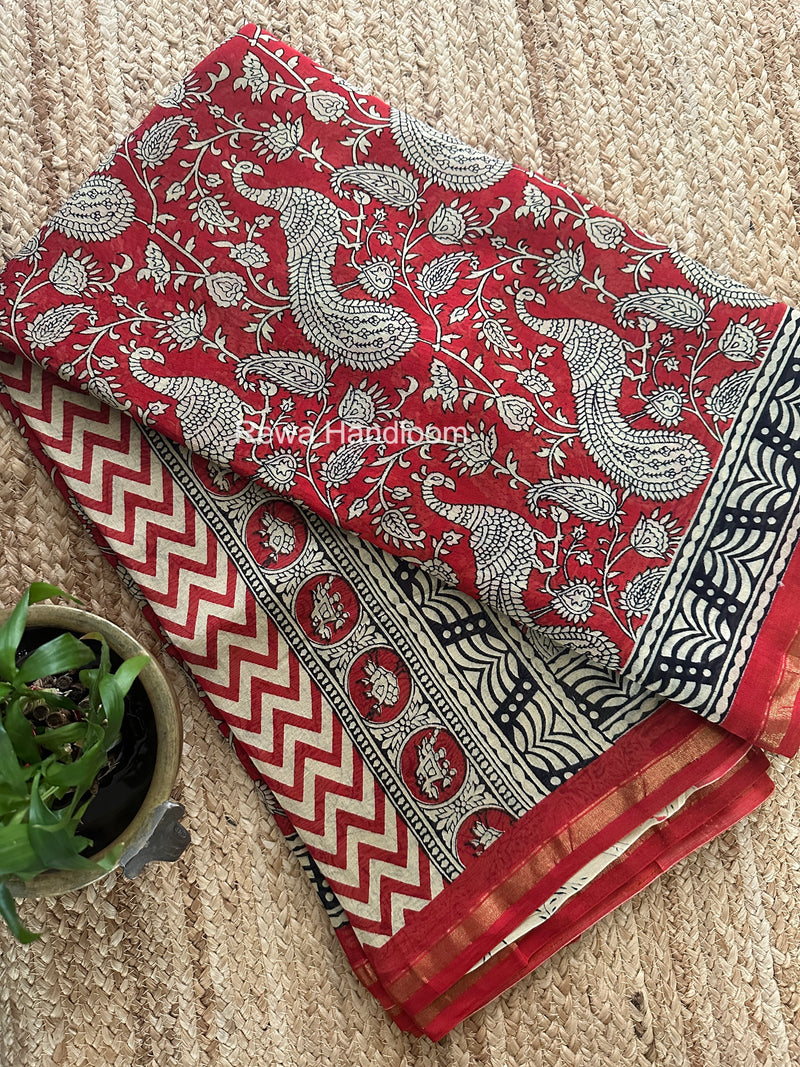 Red Chanderi Silk Printed Saree CPS071