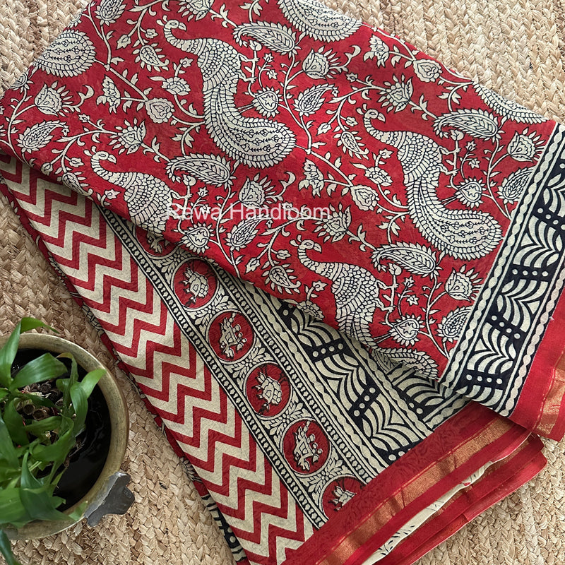 Red Chanderi Silk Printed Saree CPS071