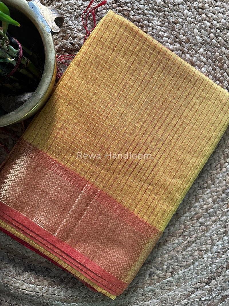 Maheshwari Yellow Zari Checks Saree ZCHX222