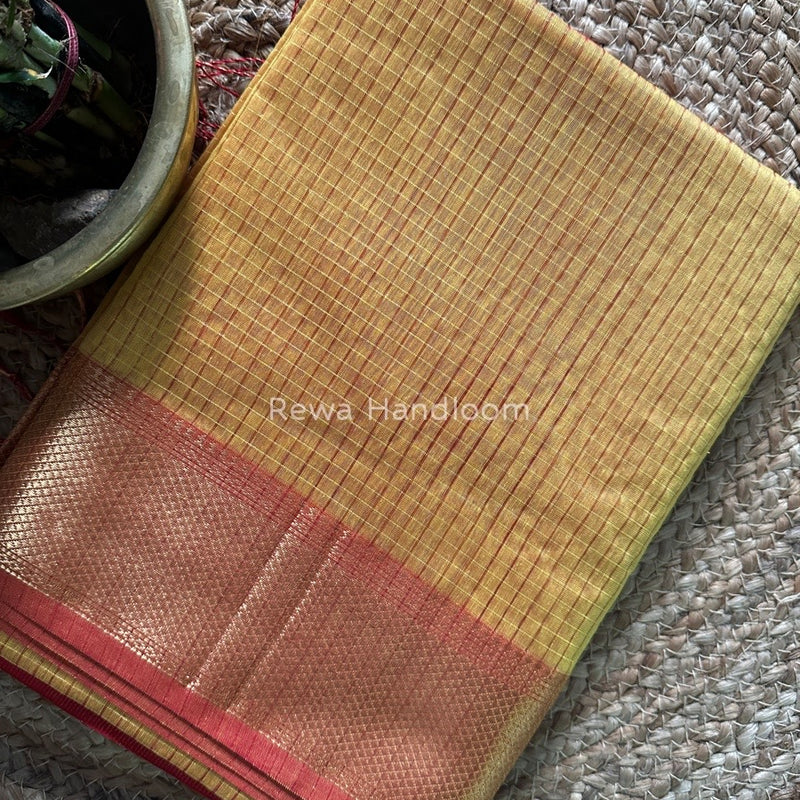 Maheshwari Yellow Zari Checks Saree ZCHX222