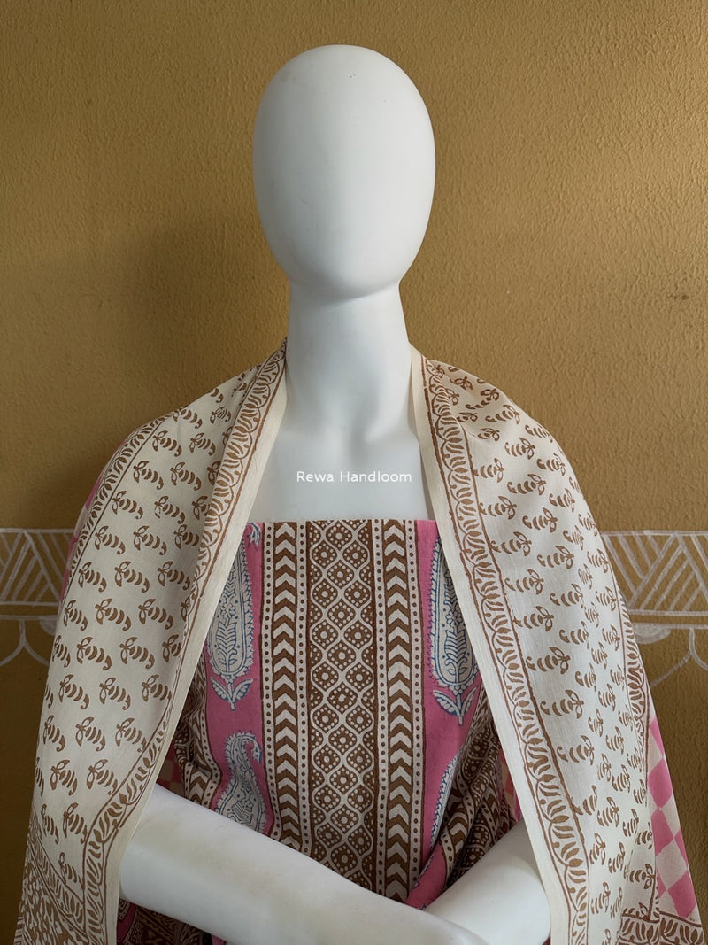 Pink-Brown Indigo Bagh Print Suit BCI043