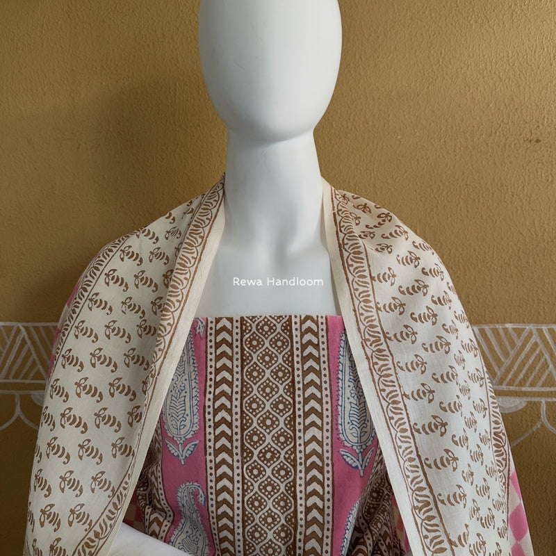 Pink-Brown Indigo Bagh Print Suit BCI043