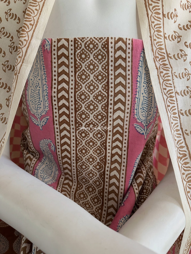 Pink-Brown Indigo Bagh Print Suit BCI043