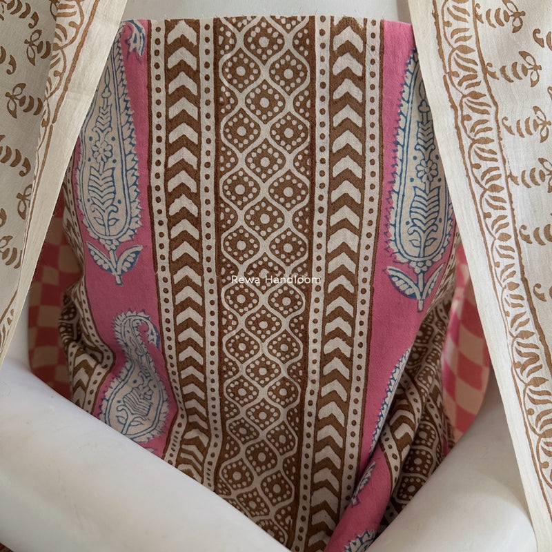Pink-Brown Indigo Bagh Print Suit BCI043
