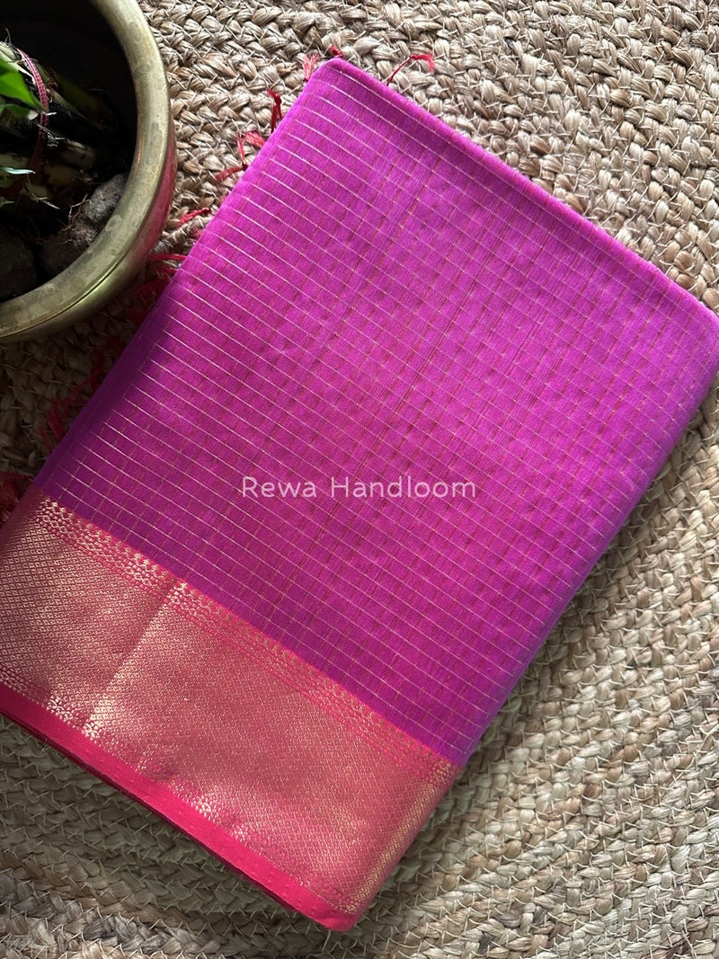 Maheshwari Onion Pink Zari Checks Saree ZCHX223