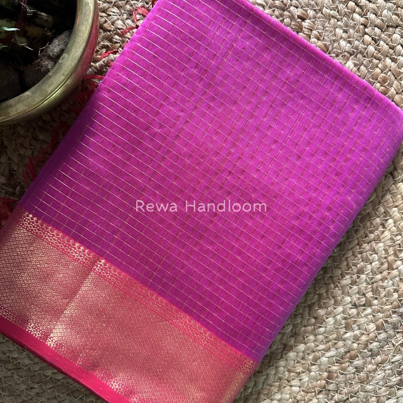 Maheshwari Onion Pink Zari Checks Saree ZCHX223