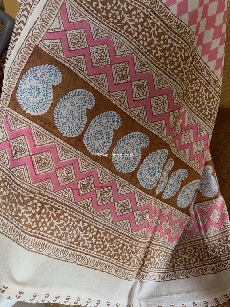 Pink-Brown Indigo Bagh Print Suit BCI043