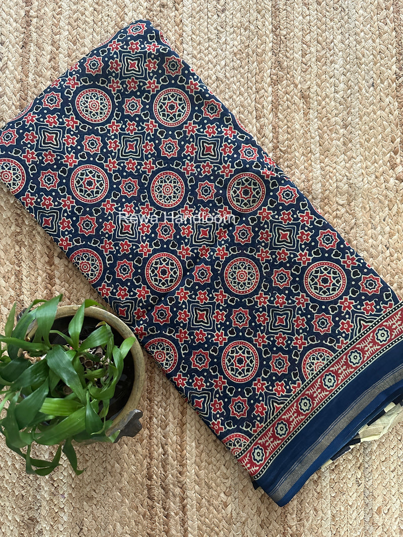 Blue Chanderi Silk Printed Saree CPS070