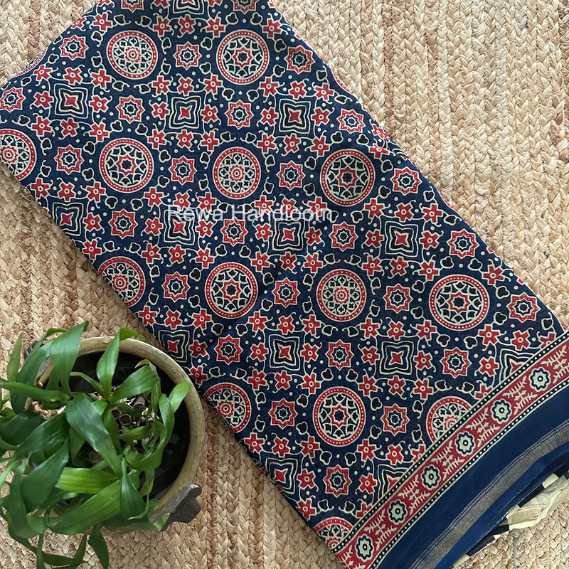 Blue Chanderi Silk Printed Saree CPS070