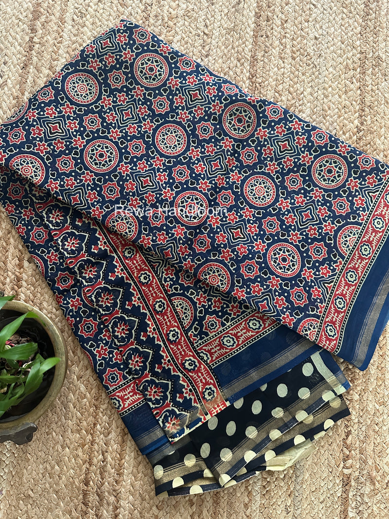 Blue Chanderi Silk Printed Saree CPS070