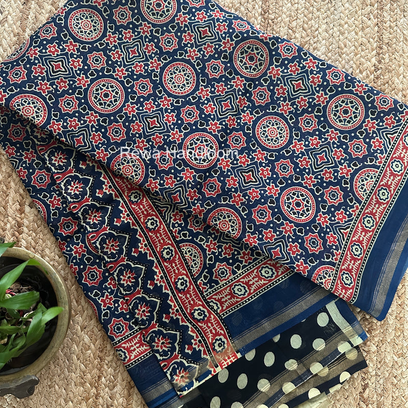 Blue Chanderi Silk Printed Saree CPS070